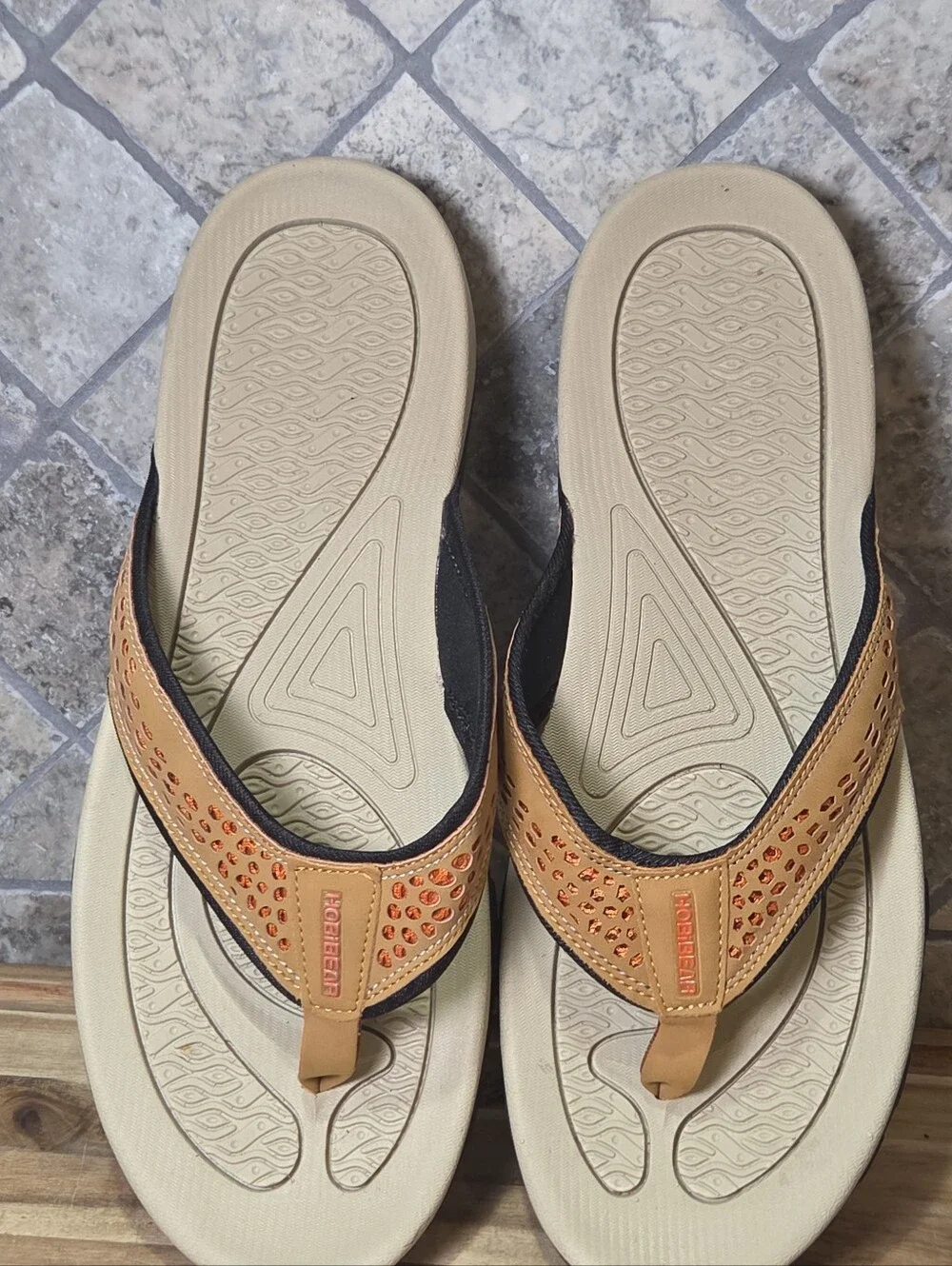 Hobibear Mens Thong Sandals Indoor Outdoor Beach Flip Flop Comfort Beige 12-13